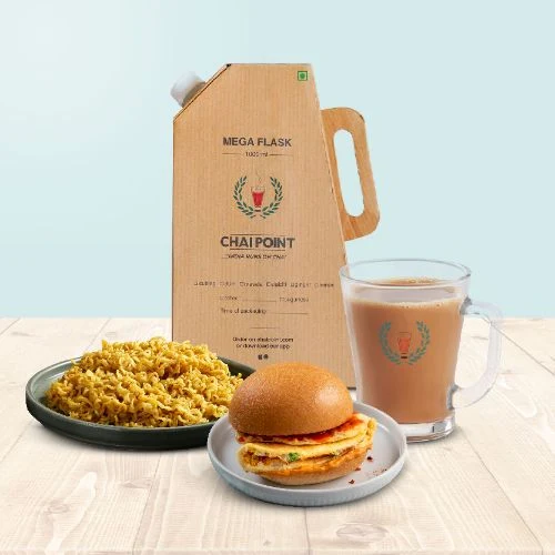 Mega Ginger Chai Flask With 3 Freshly Made Bun Omelette & 3 Classic Veg Maggi