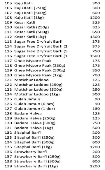 Nayaks Sweets And Snacks menu 