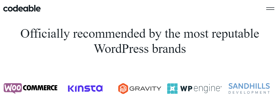 Codeable is recommended by the most reputable WordPress brands like WooCommerce.