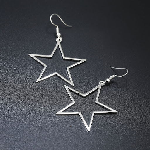 Title 3, Hollow Triangle Female Alloy Pentagram Earrings...