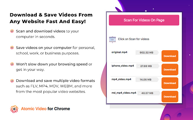 Atomic Video Downloader chrome extension