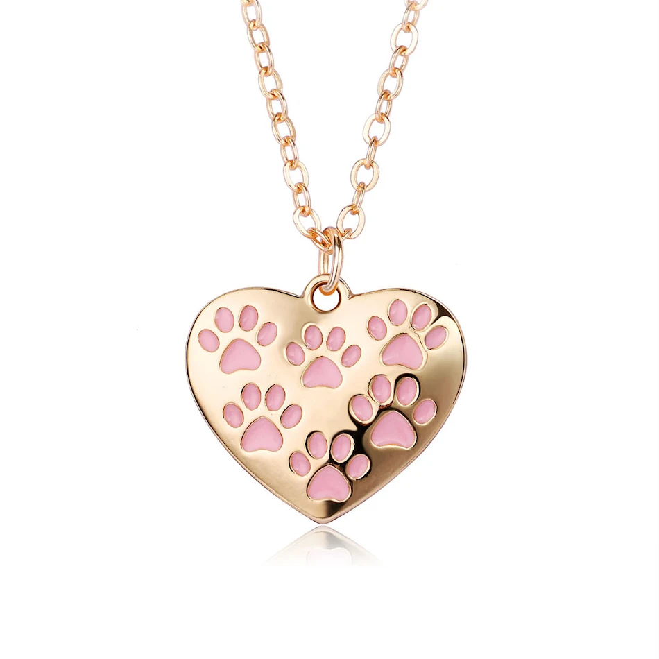 Hartvormige kattenpoot ketting, eenvoudige legering met druppelende olie. Een schattig accessoire voor kattenliefhebbers en perfect als cadeau.