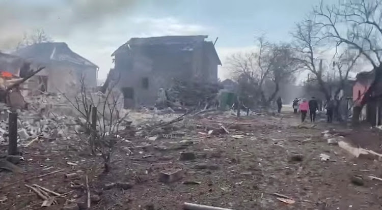 The aftermath of Russian artillery shelling on a residential area in Mariupol during the Russian invasion of Ukraine, in Mariupol, Ukraine, in this screenshot from social media, March 10 2022. Picture: ARMED FORCES OF UKRAINE/REUTERS