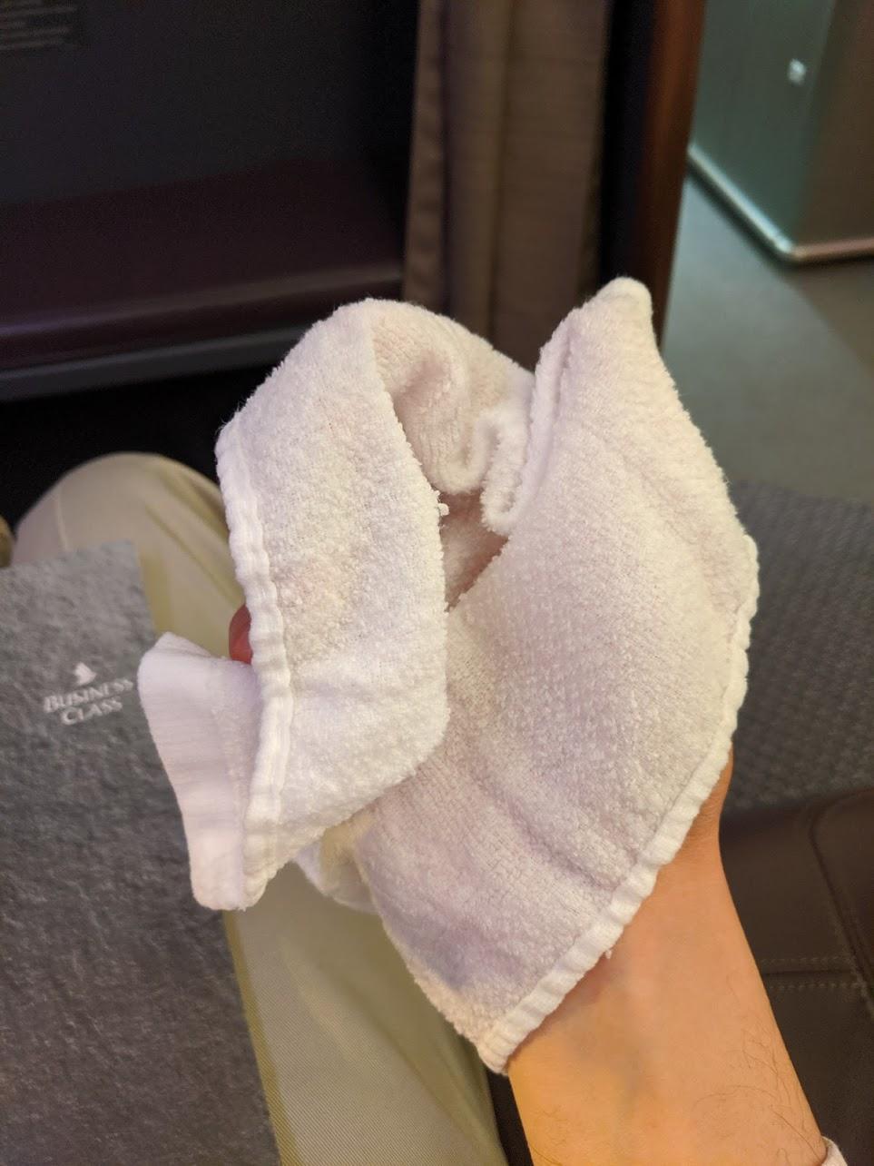 Singapore Airlines Business Class Hot Towel Service