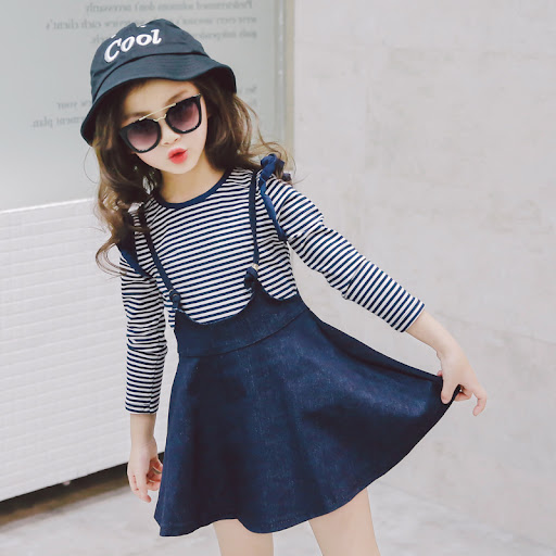 Title 6, Girls Casual Striped Short-Sleeved Denim Strap...