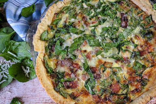 Kitty's Spinach Quiche baked until golden brown.