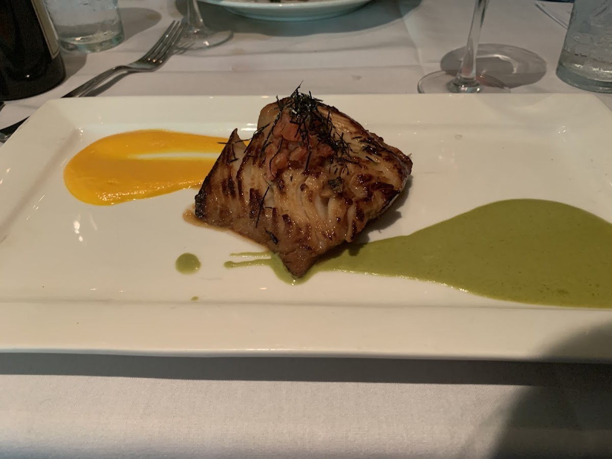 Butterfish. Amazing! There was a mango and a spinach sauce.