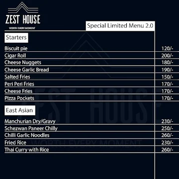 Zest House menu 