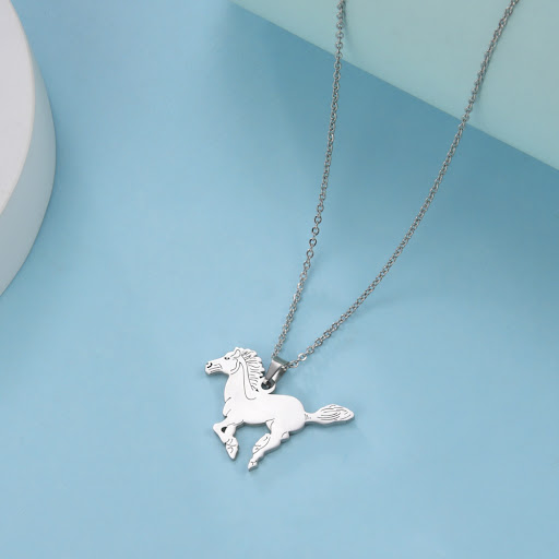 Title 5, Zodiac Running Horse Stainless Steel Necklace, ...