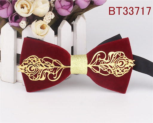 Title 17, Festive Wedding Red Mens Polyester Silk Bow Ti...