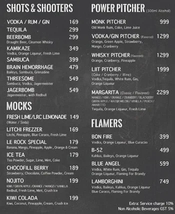 Le Rock menu 