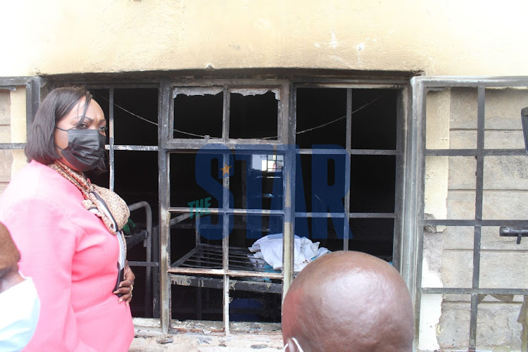 Nairobi County Deputy Governor Anne Kananu when she visited a dormitory that burned down at Ofafa Jericho High school on Tuesday, September 21, 2021.