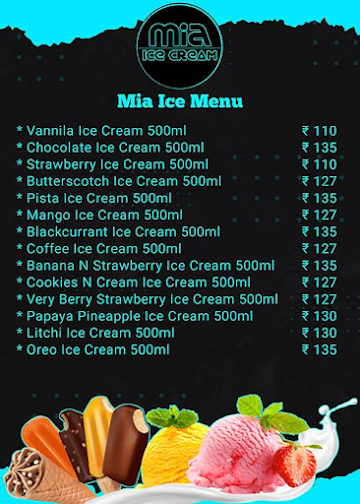 Mia Ice Cream menu 