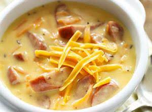 Wisconsin Brats and Beer Cheddar Chowder