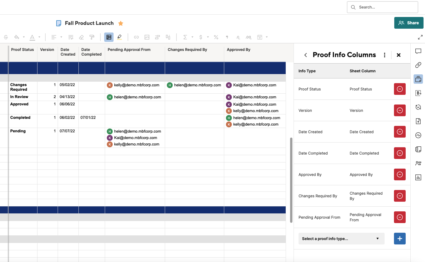 New Proof Info Column Enhancements