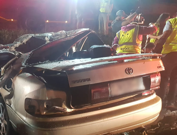 Three people died and two others sustained serious injuries when a car collided with a tree in Krugersdorp on Friday evening.