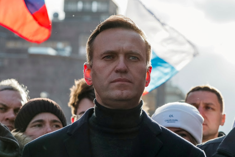 Russian opposition politician Alexei Navalny takes part in a rally to mark the 5th anniversary of opposition politician Boris Nemtsov's murder and to protest against proposed amendments to the country's constitution, in Moscow, Russia on February 29 2020.