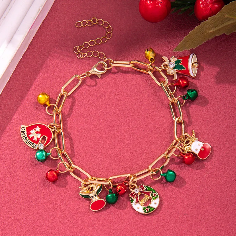 Bracciale catena in metallo creativo di Natale per donne e uomini, Babbo Natale, albero di Natale, fiocco di neve, pupazzo di neve, braccialetti di perle