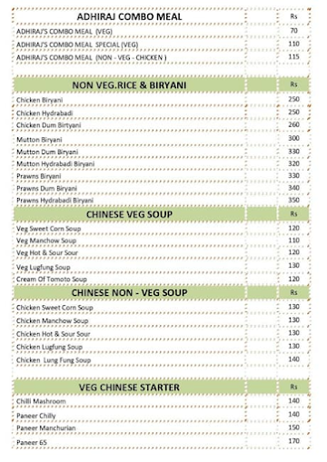 Hotel Adhiraj Snacks & Lunch Centre menu 