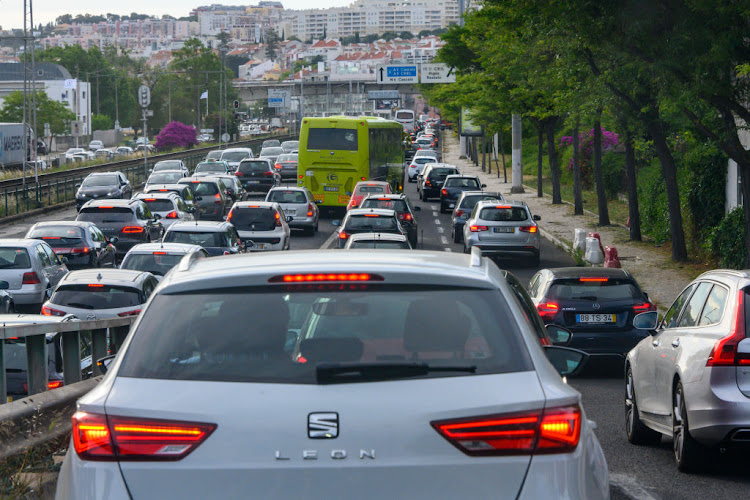 Cars bunch up in Avenida da India during rush hour on May 23 2019 in Lisbon, Portugal.