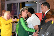 Banyana Banyana captain Janine van Wyk is welcomed by Safa president  Danny Jordaan  at OR Tambo International Airport  in Johannesburg. The team jetted in from Ghana where they lost to Nigeria in the AWC final. 