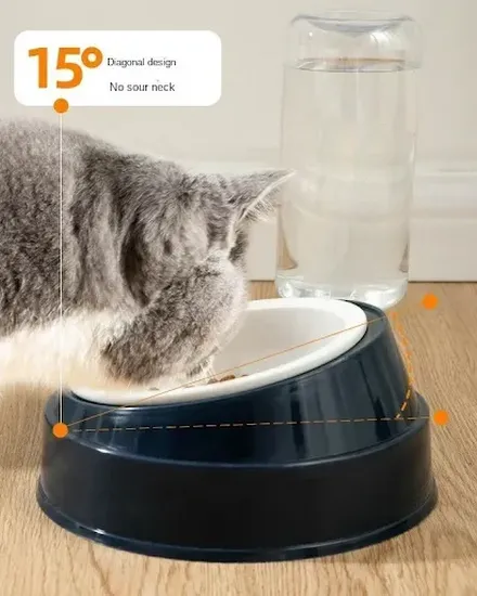 Cat Automatic Feeder for Cat Food Water Bowl Water Founta... - 0