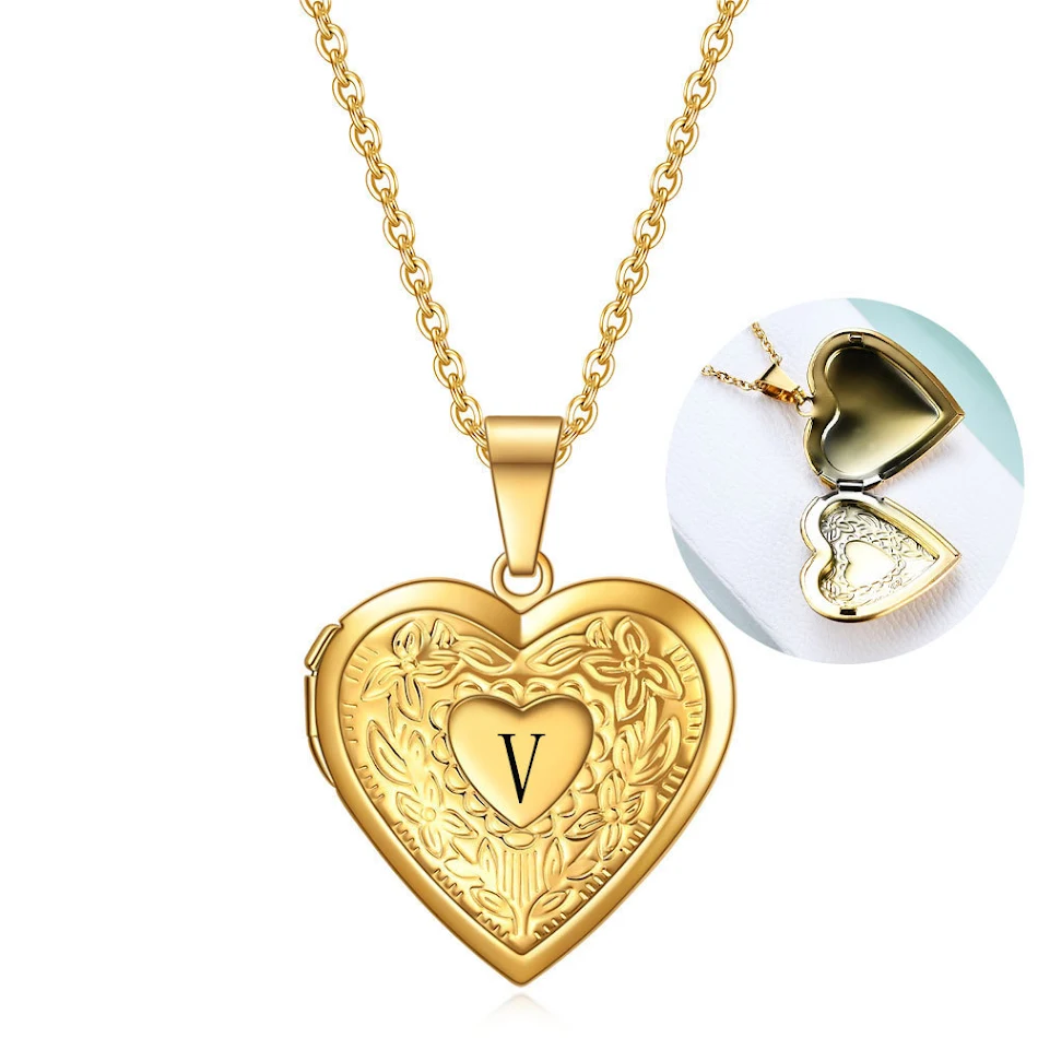 Colar com pingente coração de aço inoxidável personalizável com porta-fotos, abra-o e guarde lembranças preciosas.