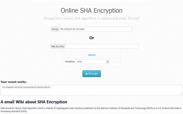 SHA Encrypter chrome extension