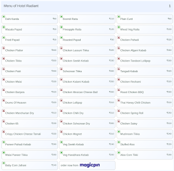Hotel Radiant menu 
