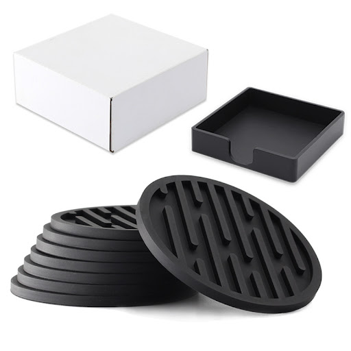 Title 8, Striped Round Silicone Coaster Set protects you...