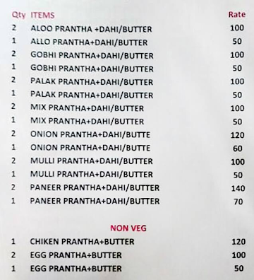 Tawa Restaurant menu 