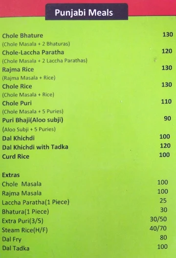 Yummy Parathas menu 