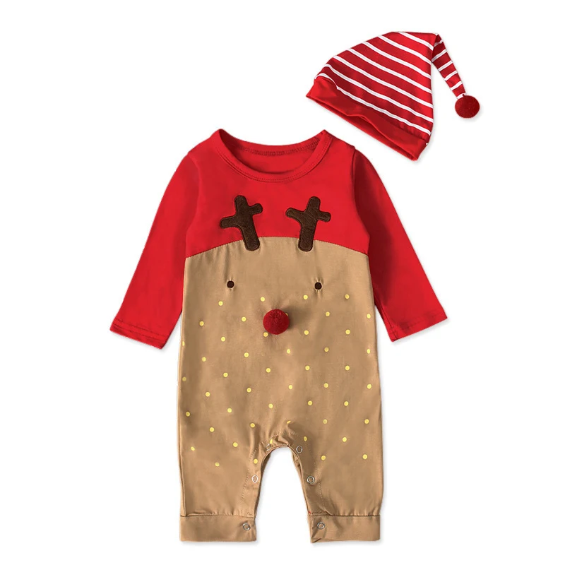 Combinaison de Noël à manches longues avec motif cerf pour enfants printemps, automne et hiver Vêtement chaud et confortable pour bébé