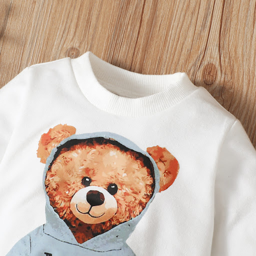 Title 7, Bear Floral Print Long Sleeve Pullover and Deni...