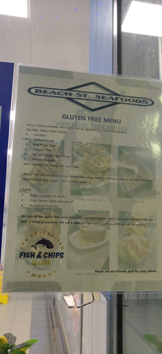 Beach Street Seafoods gluten-free menu