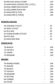 Ponnamma's Kalavara menu 4