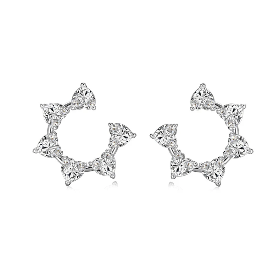 S925 Sterling zilveren ring met witte hartvormige gangboor zonnebloem, modieus design oorbellen, elegant en glanzend.