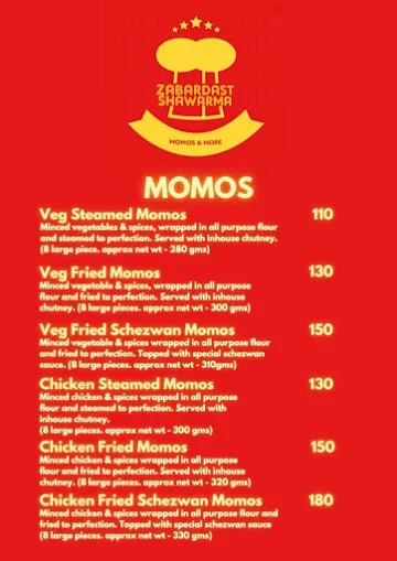 Zabardast Shawarma Momos & More menu 