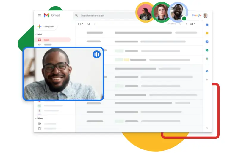 Google Meet video call from inside of Gmail inbox