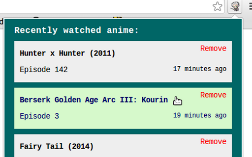 Anime episode tracker