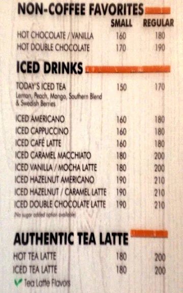 The Coffee Bean & Tea Leaf menu 