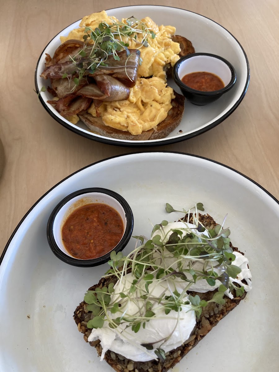 Poached eggs on GF bread