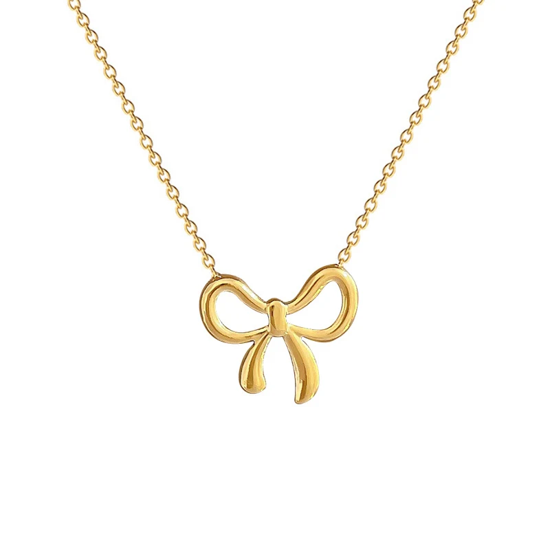 Collier ras du cou femme style Mori en acier titane avec nœud minimaliste, or véritable. Un bijou élégant et raffiné pour la clavicule.
