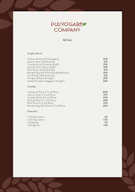Puliyogare Company menu 1