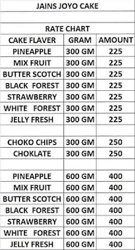 Joyo Cake menu 1