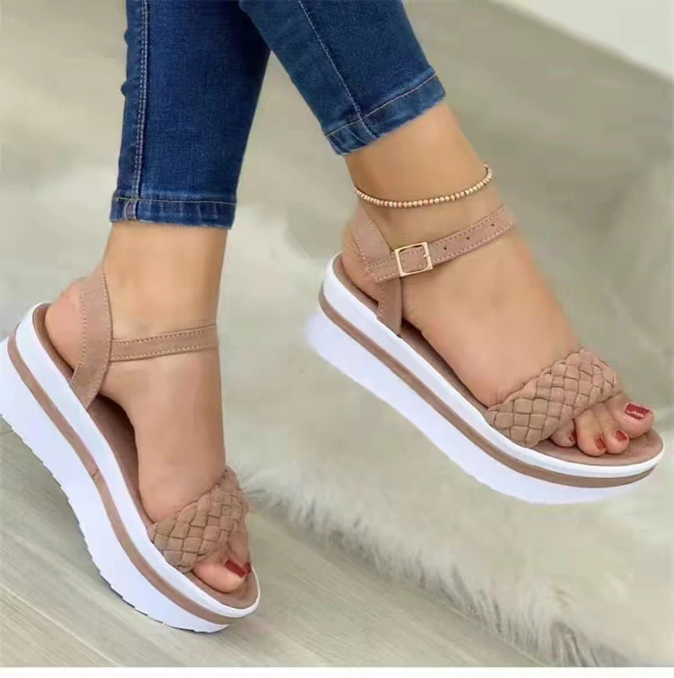 Sandalias Estilo Tejido Suela Gruesa Trenzado Hebilla Zapatos Mujer Comodidad Elegancia Verano Perfectas para Caminar.