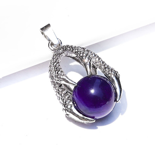 Title 22, Natural Crystal Agate Dragon Claw Alloy Pendant...