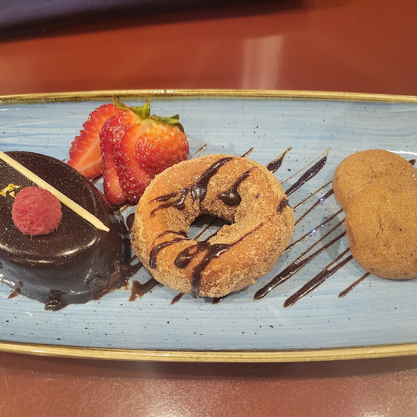 GF dessert plate- flourless chocolate cake, cinnamon donut, and cookies