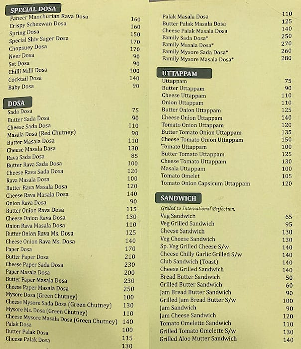 Amrut Sagar Veg Restaurant menu 