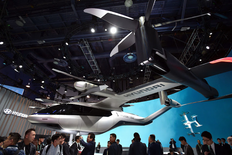 Hyundai and Uber's all-electric full-scale electric air taxi, S-AI, is displayed during CES 2020 at the Las Vegas Convention Centre on January 7 2020 in Nevada.